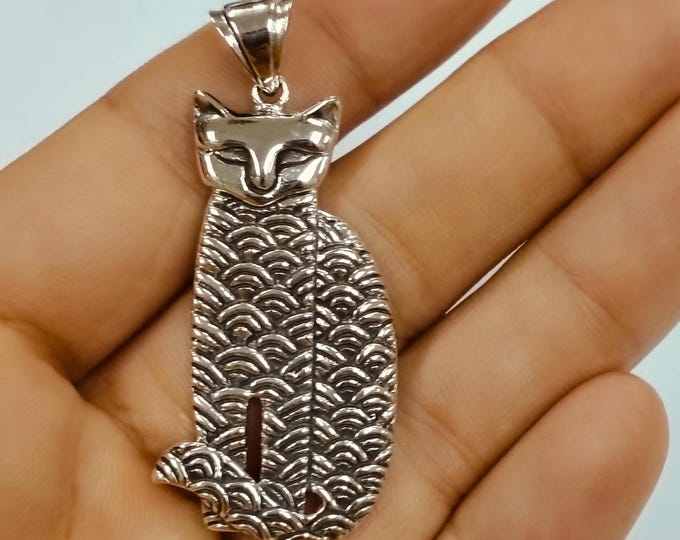 Art Deco Inspired Cat Pendant Collectable 925 Sterling Silver