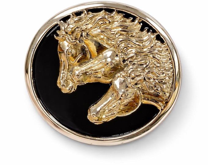 Antique Style Onyx Three Horse Brooch 925 Sterling Silver Hallmarked