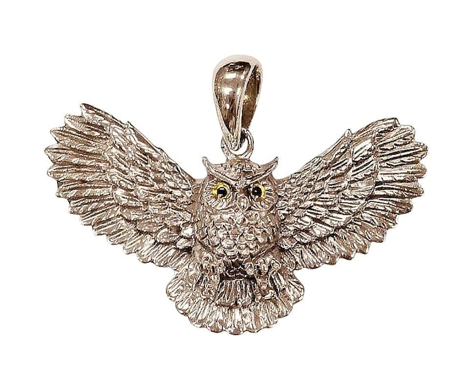 Antique Inspired Owl Glass Eye Pendant 925 Sterling Silver