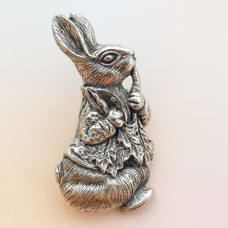 Silver Rabbit Pin Vintage Style Sterling Silver Rabbit Brooch Detailed Peter Rabbit Pin ...