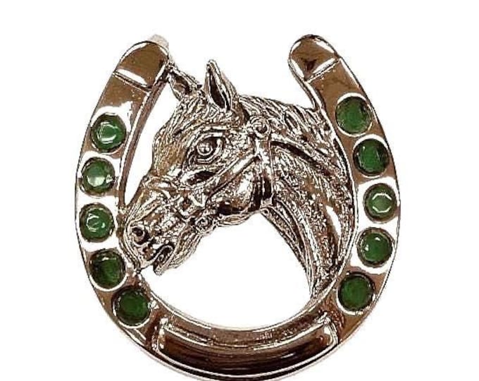 Victorian Style Ruby/Emerald Stones Horseshoe Pin Brooch and Pendant 925 Sterling Silver