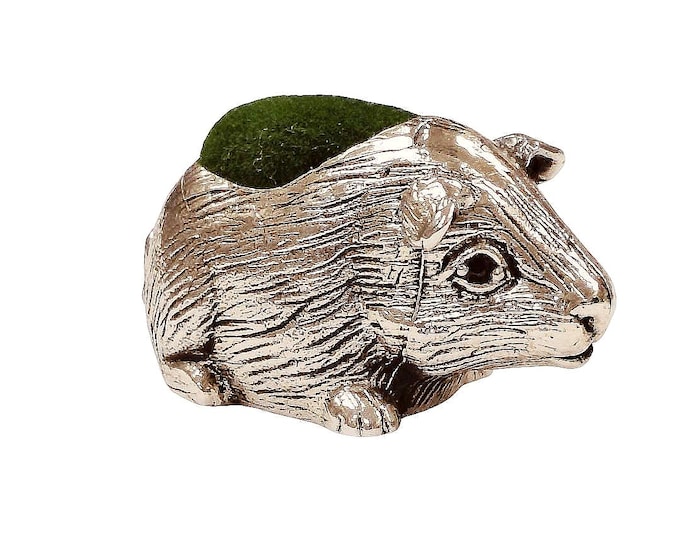 Antique Inspired Collectable Hamster Guinea Pig Pin Cushion Ruby Eyes 925 Sterling Silver
