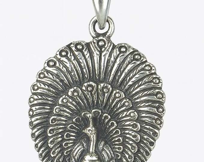 925 Sterling Silver Peacock Pendant with Malachite, Mother of Pearl and Lapis Back Necklace Gift for Her