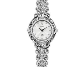 Vintage Marcasite Sterling Silver Bracelet Watch, Elegant Women’s Dress Watch