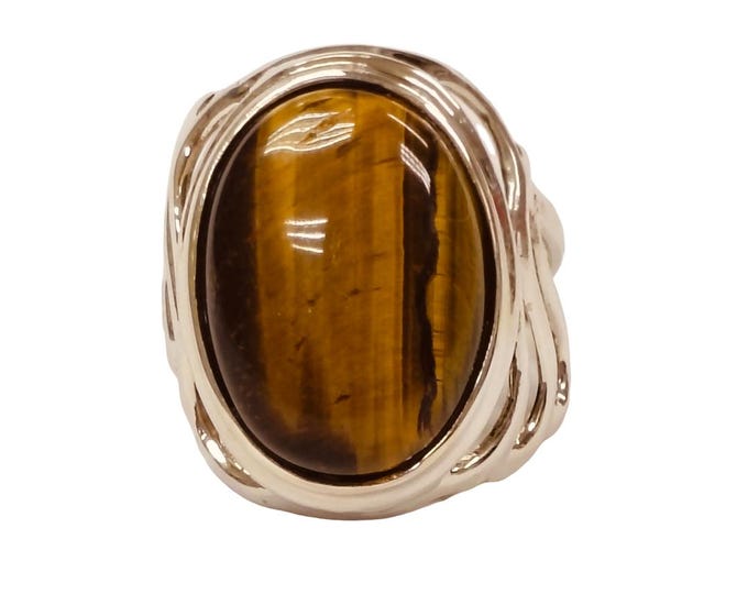 Art Nouveau Inspired Tigers Eye Ring 925 Sterling Silver Hallmarked