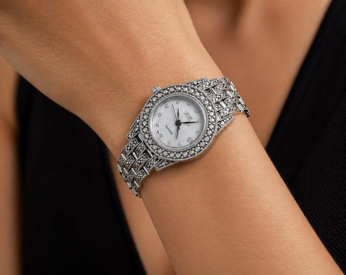 Vintage Marcasite Sterling Silver Bracelet Watch, Elegant Women’s Dress Watch
