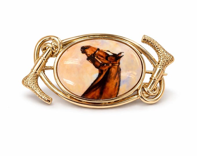 Enamel Horse Pendant Brooch, 925 Sterling Silver, Equestrian Gift