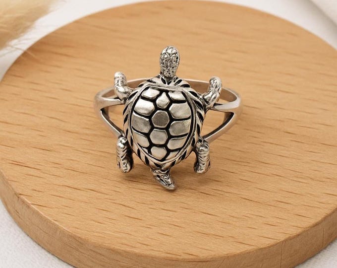 925 Sterling Silver Turtle Ring Vintage Inspired Statement Jewelry Unique Ring Gift for Her