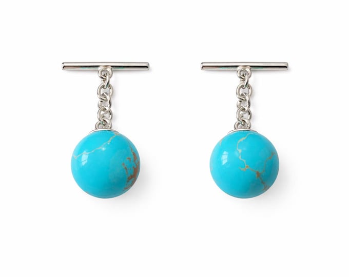 Turquoise Ball Cufflinks 925 Sterling Silver