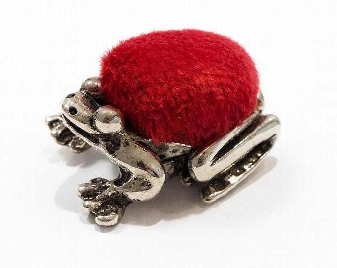 Antique Inspired Miniature Frog Pin Cushion 925 Sterling Silver