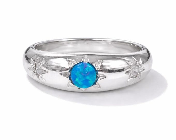 Blue Opal Ring, 925 Sterling Silver