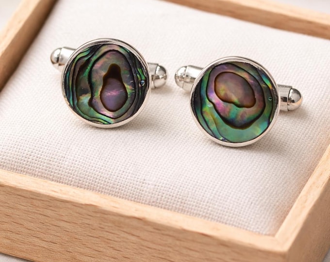 Abalone Shell Cufflinks 925 Sterling Silver Round Cuff Links