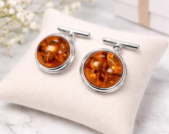 Antique Style Turquoise, Onyx, Malachite and Amber 925 Sterling Silver Cuff Links Mens Gift