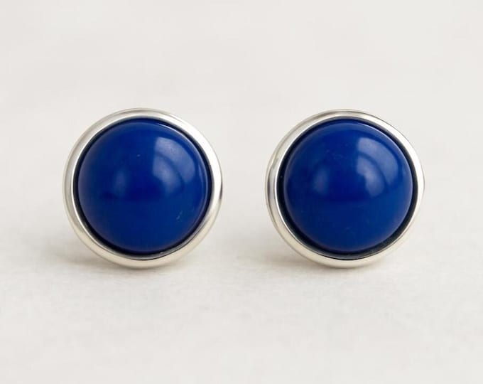 Lapis Lazuli Round Stud 925 Sterling Silver Earrings