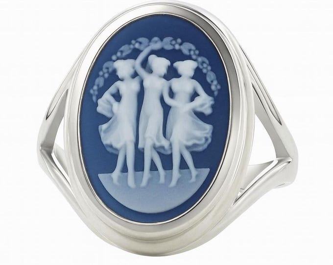 Sterling Silver Cameo Ring Vintage Style Three Graces Design Classic Statement Jewelry Gift for Women