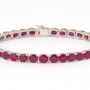 925 Sterling Silver Tennis Bracelet with Emerald and Ruby Gemstones Classic Vintage Style Jewelry Gift for Her