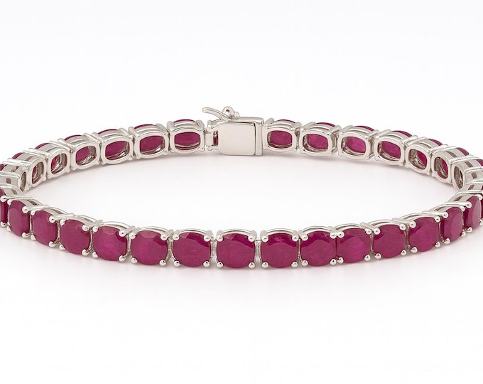 925 Sterling Silver Tennis Bracelet with Emerald and Ruby Gemstones Classic Vintage Style Jewelry Gift for Her