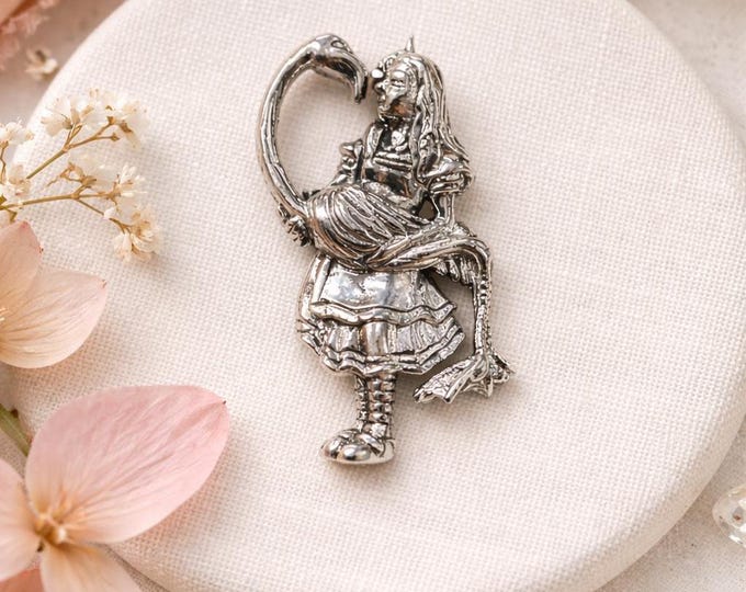 925 Sterling Silver Girl and Swan Brooch Pin Vintage Fairy Tale Figurine 925 Silver Collectible Jewelry