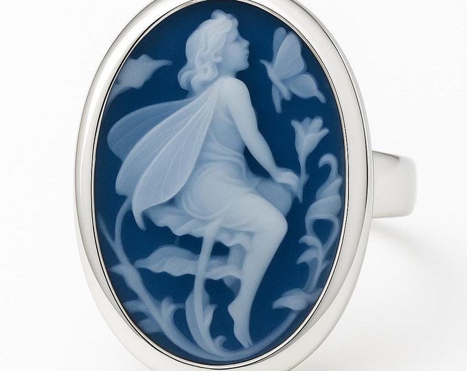 Sterling Silver Cameo Ring Vintage Style Fairy Design Classic Statement Jewelry Gift for Women