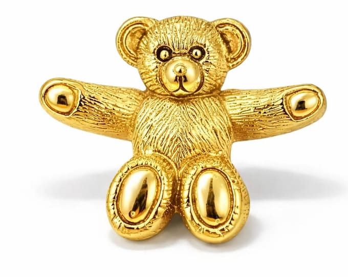 Gold Plated Antique Inspired Teddy Bear Brooch 925 Sterling Silver