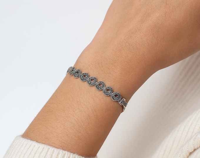 Vintage Style Marcasite Sterling Silver Infinity Link Bracelet