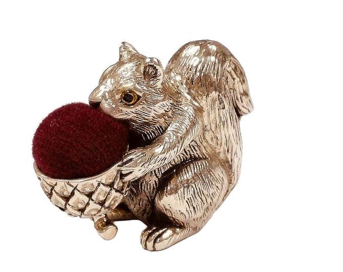 Antique Inspired Collectable Squirrel Pin Cushion 925 Sterling Silver