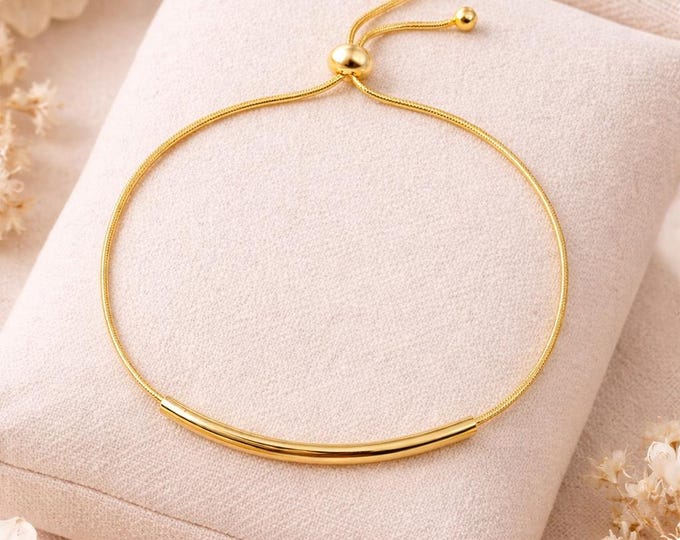 Minimalist Gold Plated 925 Sterling Silver Bangle Bracelet: Adjustable Everyday Jewelry