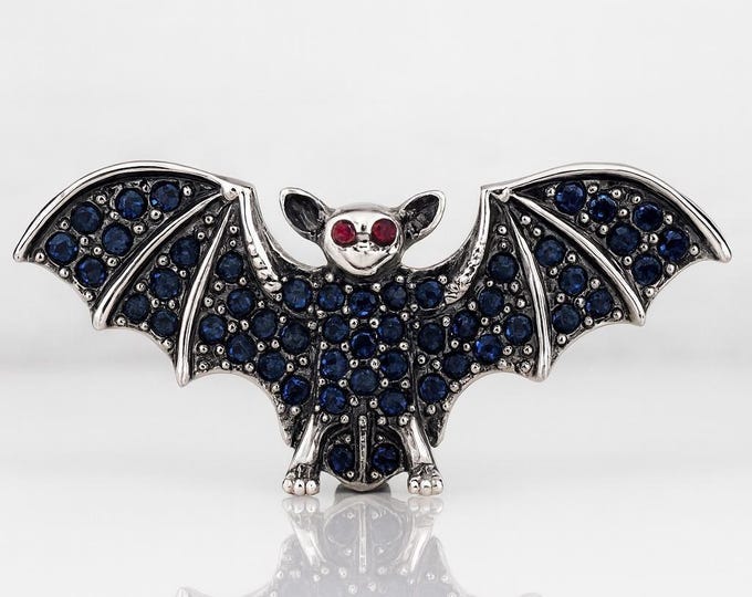 Antique Inspired Ruby, Sapphire and Emerald Bat Brooch Ruby Eye 925 Sterling Silver