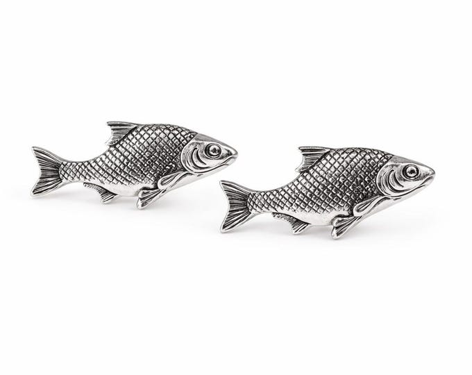 Antique Style Fish 925 Sterling Silver Cuff Links Mens Gift