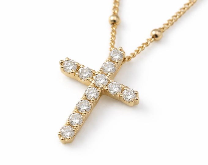 Diamond Cross Pendant Chain Necklace 14K Yellow Gold