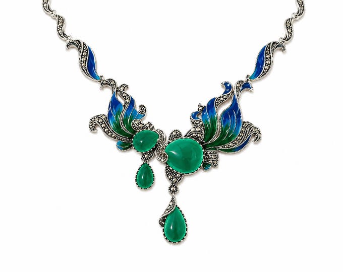 925 Sterling Silver Marcasite Necklace Vintage Inspired