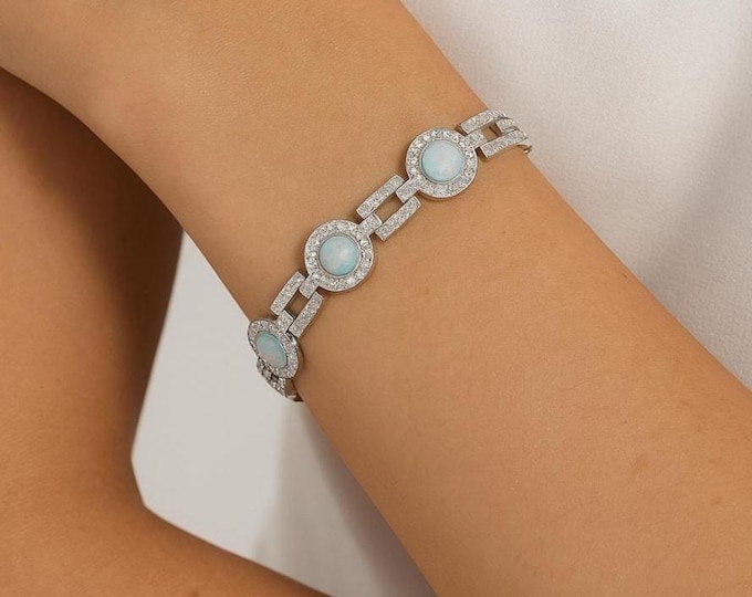 925 Sterling Silver White Gilson Opal Bracelet Elegant Opal Jewelry Gift for Women