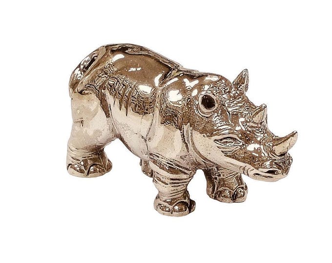 Antique Inspired Collectable Rhino Rhinoceros Figurine 925 Sterling Silver