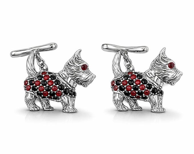925 Sterling Silver Ruby and Sapphire Scottie Dog Cufflinks Dog Lover Gift