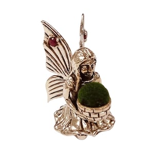 Antique Inspired Collectable Fairy Ruby Pin Cushion 925 Sterling Silver
