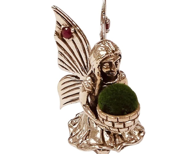 Antique Inspired Collectable Fairy Ruby Pin Cushion 925 Sterling Silver