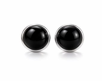 Onyx Round Stud 925 Sterling Silver Earrings