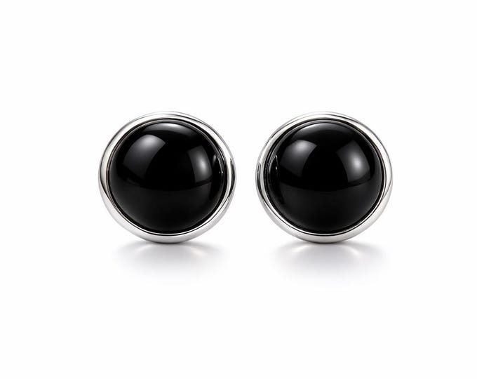 Onyx Round Stud 925 Sterling Silver Earrings