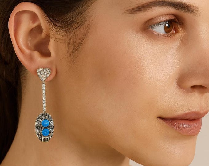 Blue Gilson Opal Cubic Zirconia Earrings 925 Sterling Silver Hallmarked