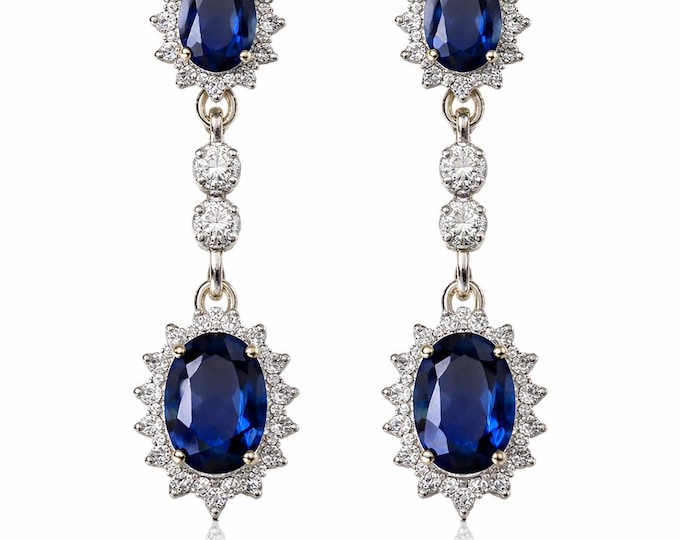 Vintage 14k Gold Sapphire and Diamond Dangle Earrings