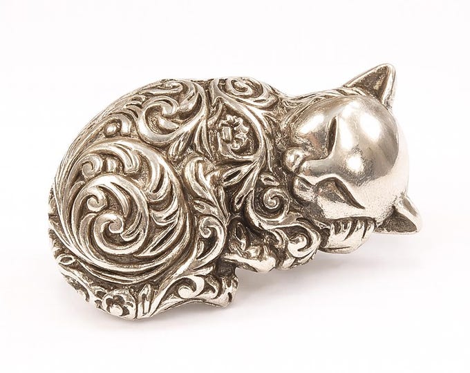 Antique Inspired Collectable Sleeping Kitten Cat Figurine 925 Sterling Silver