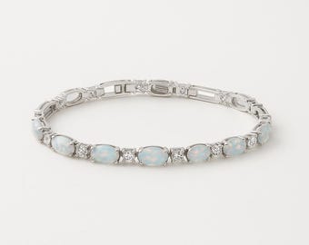 925 Sterling Silver Gilson Opal Tennis Bracelet Elegant Opal Jewelry Gift for Women