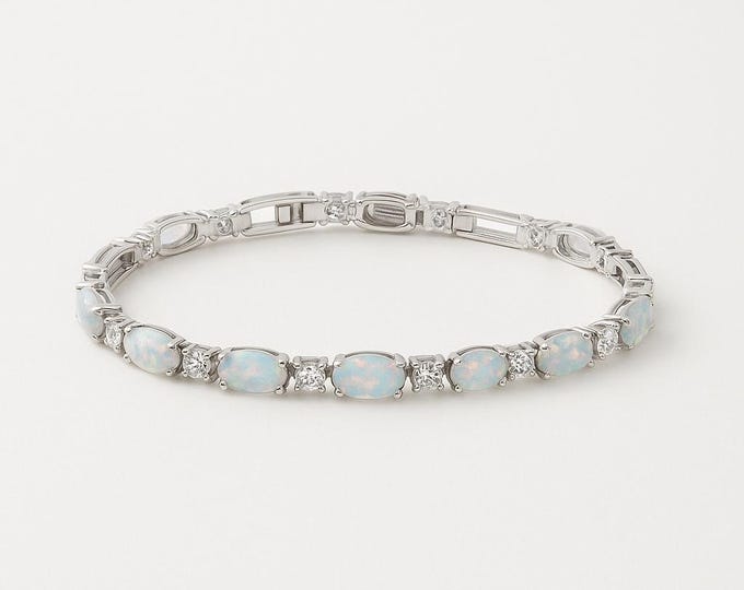 925 Sterling Silver Gilson Opal Tennis Bracelet Elegant Opal Jewelry Gift for Women