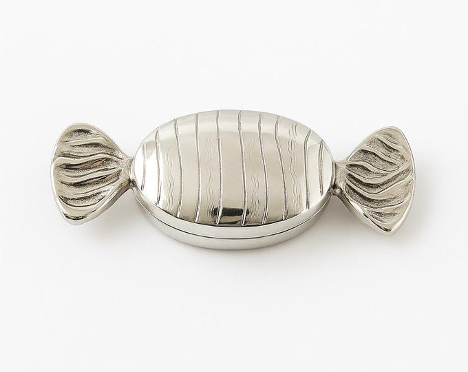 Sterling Silver Candy Shaped Pill Box Unique Sweet Design Trinket Box Silver Keepsake Gift Mini Collectible Jewelry Box