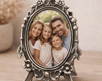 Sterling Silver Mini Photo Frame, Antique Finish, Family Keepsake