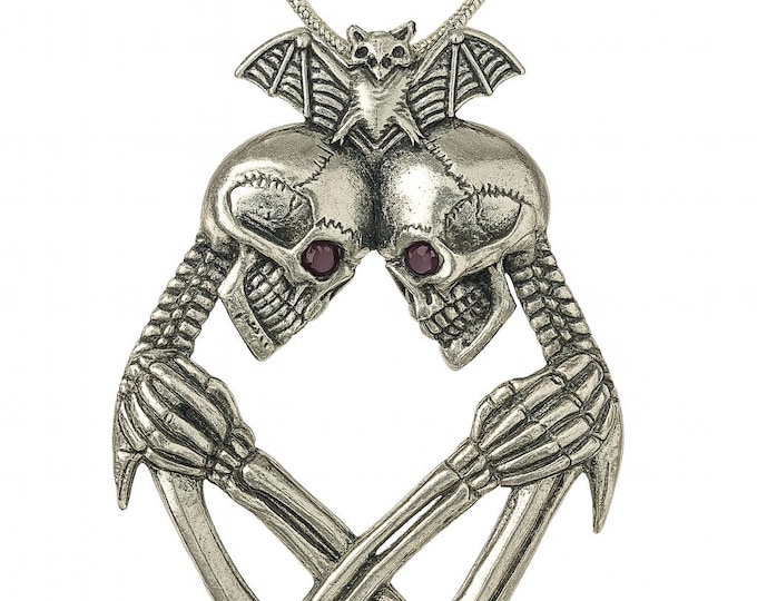 Skull Bat Pendant Ruby Eyes 925 Sterling Silver Hallmarked