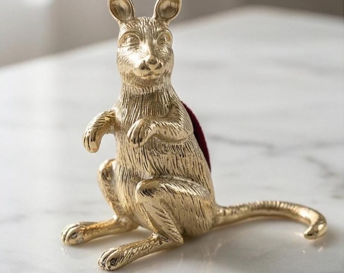 Vintage Style Silver Plated Kangaroo Pin Cushion with Velvet Sewing Accessory, Dressmaker Gift