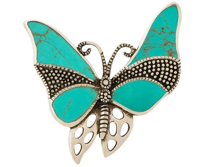 Vintage Style Sterling Silver Butterfly Brooch with Turquoise Art Nouveau Inspired Pin Jewelry Gift for Her