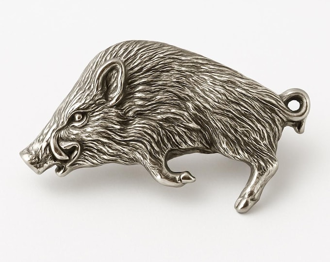 Vintage Wild Boar Brooch 925 Sterling Silver Running Boar Pin, Animal Lover Gift