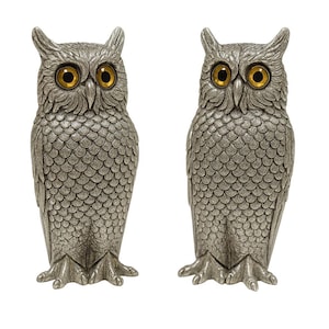 Vintage Silver Plate Owl Salt & Pepper Shakers Collectible Kitchen Tableware Set